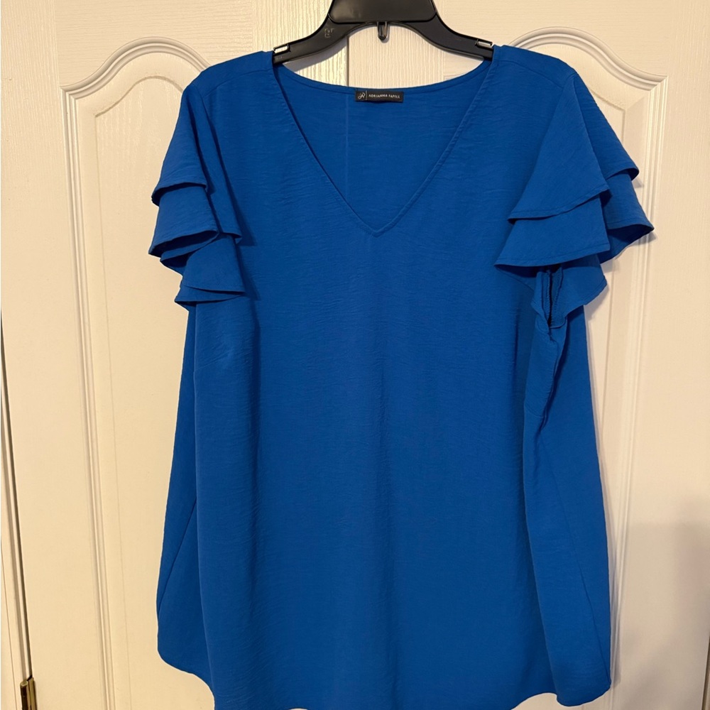 Adrianna Papell Royal Blue V-Neck Blouse